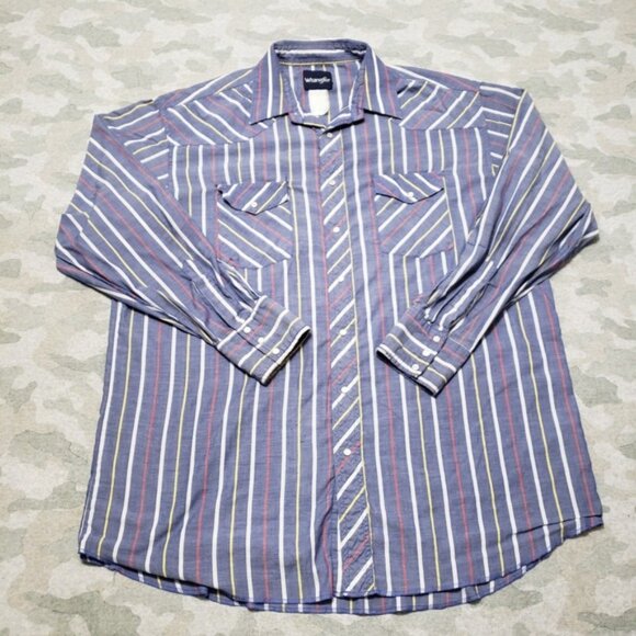 Wrangler Shirt Mens XL Blue Pockets Pearl Snap Long Sleeve Rodeo Cowboy Western - Picture 9 of 16